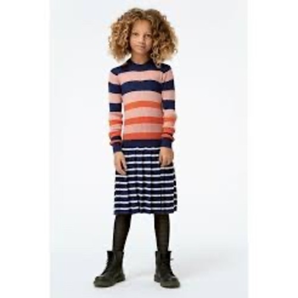 Molo Carlin Striped Knit Dress Girls 12/14 Scandi Rainbow Long Sleeve Skater